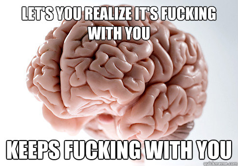 Let's you realize it's fucking with you KEEPS FUCKING WITH YOU  Scumbag Brain