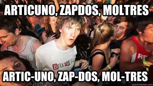 Articuno, Zapdos, Moltres Artic-UNO, zap-DOS, Mol-TRES  Sudden Clarity Clarence