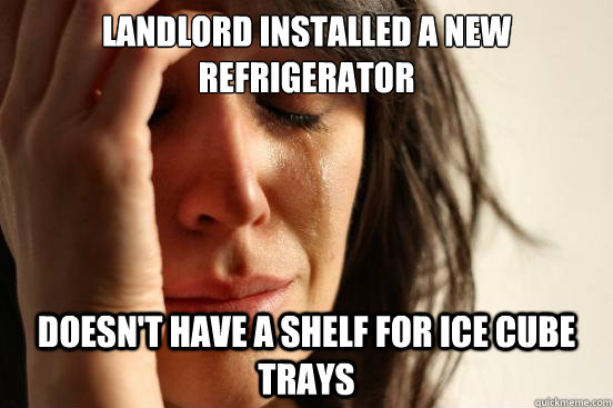 Landlord installed a new refrigerator Doesn't have a shelf for ice cube trays  First World Problems