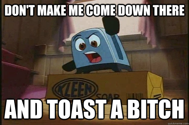 Don't make me come down there And toast a bitch  Toaster