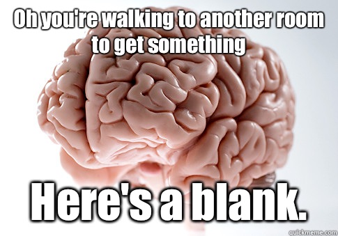 Oh you're walking to another room to get something  Here's a blank.  Scumbag Brain
