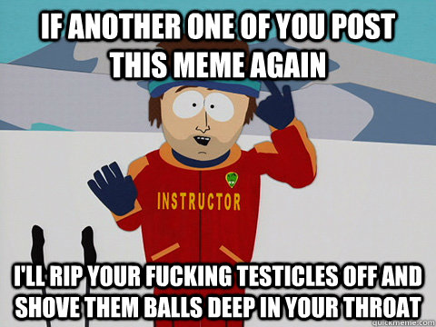 if another one of you post this meme again I'll rip your fucking testicles off and shove them balls deep in your throat  Ski instructor