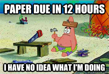 Paper due in 12 hours I have no idea what i'm doing  I have no idea what Im doing - Patrick Star