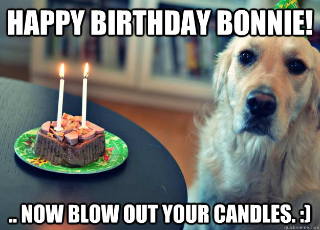 HAPPY BIRTHDAY BONNIE! .. NOW BLOW OUT YOUR CANDLES. :)  Sad Birthday Dog