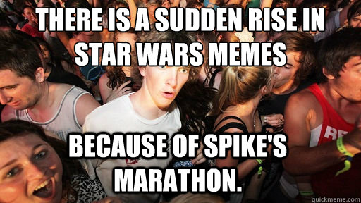 There is a sudden rise in 
Star Wars Memes Because of Spike's marathon.   Sudden Clarity Clarence