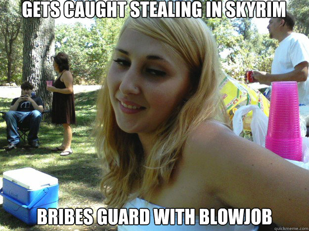 gets caught stealing in skyrim bribes guard with blowjob - gets caught stealing in skyrim bribes guard with blowjob  Dumb Blond Girl