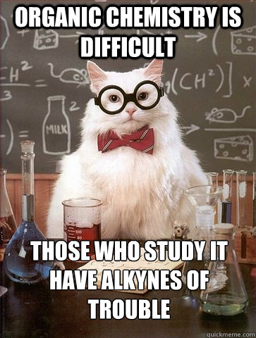 Organic chemistry is difficult those who study it have alkynes of trouble  Chemistry Cat