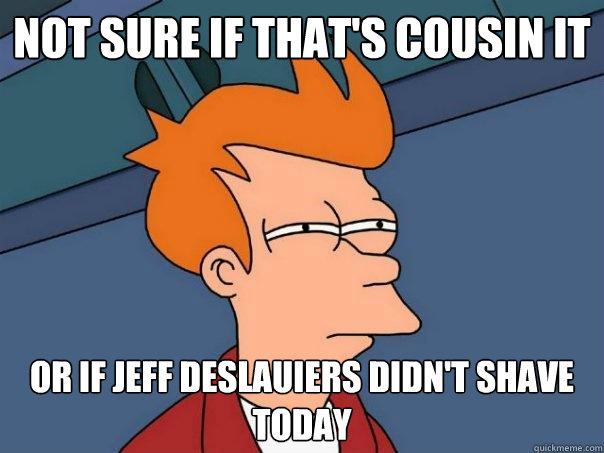 Not Sure if that's cousin it Or if Jeff Deslauiers didn't shave today  Futurama Fry