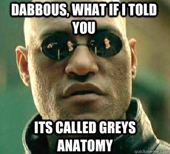 Dabbous, what if i told you its called greys anatomy  Matrix Morpheus