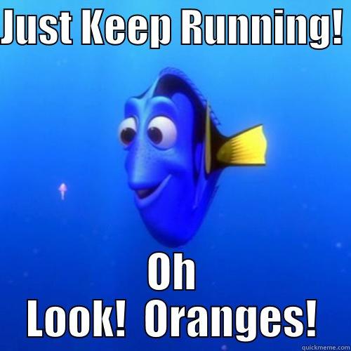 JUST KEEP RUNNING!  OH LOOK!  ORANGES! dory