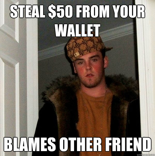 STEAL $50 FROM YOUR WALLET BLAMES OTHER FRIEND  Scumbag Steve