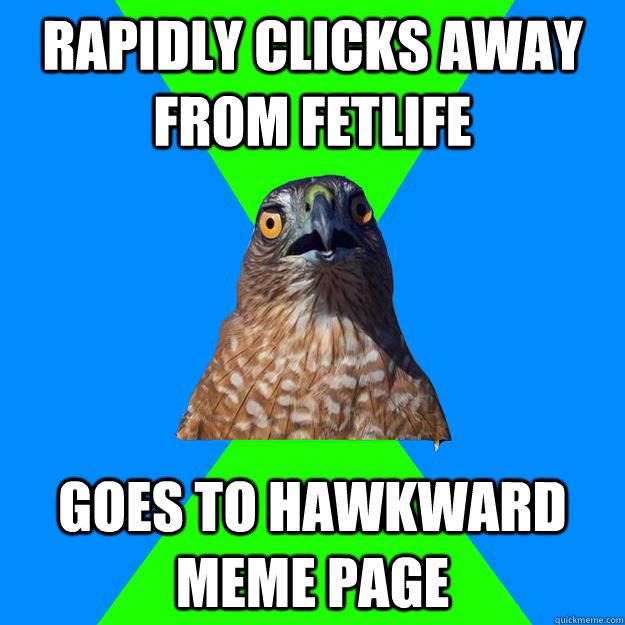 rapidly clicks away from fetlife goes to hawkward meme page  Hawkward