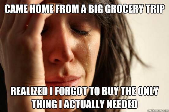 Came home from a big grocery trip realized I forgot to buy the only thing I actually needed  First World Problems