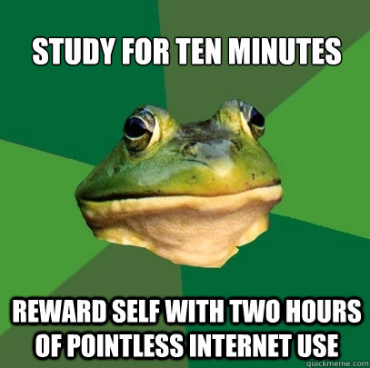 STUdy for ten minutes reward self with two hours of pointless internet use  Foul Bachelor Frog