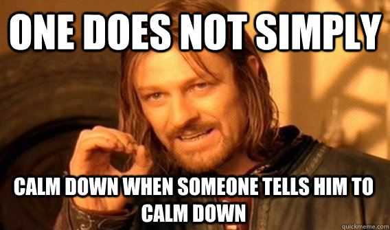 ONE DOES NOT SIMPLY CALM DOWN WHEN SOMEONE TELLS HIM TO CALM DOWN - ONE DOES NOT SIMPLY CALM DOWN WHEN SOMEONE TELLS HIM TO CALM DOWN  One Does Not Simply