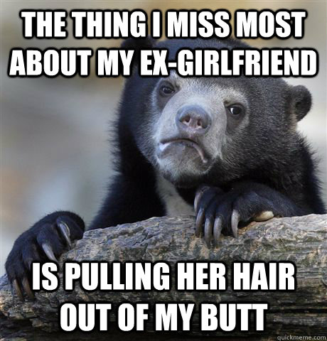 The thing i miss most about my ex-girlfriend is pulling her hair out of my butt  Confession Bear