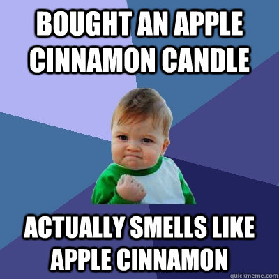 Bought an apple cinnamon candle  Actually smells like apple cinnamon  Success Kid
