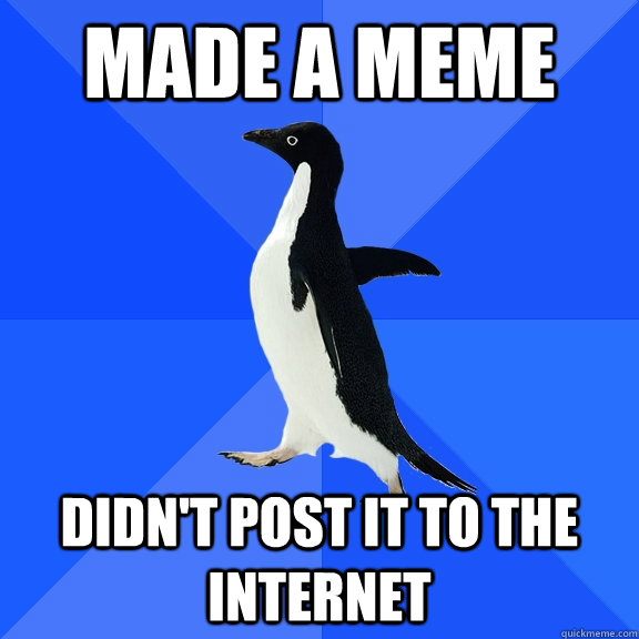 Made a meme Didn't post it to the internet  Socially Awkward Penguin
