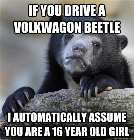 If you drive a Volkwagon Beetle I automatically assume you are a 16 year old girl - If you drive a Volkwagon Beetle I automatically assume you are a 16 year old girl  Confession Bear