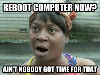 Reboot Computer Now? Ain't Nobody Got Time For That  