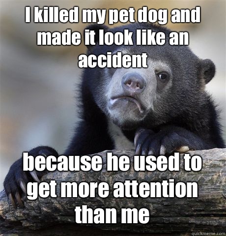 I killed my pet dog and made it look like an accident because he used to get more attention than me  Confession Bear