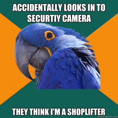 accidentally looks in to securtiy camera They think i'm a shoplifter  Paranoid Parrot