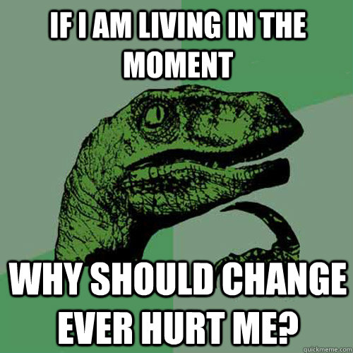 If I am living in the moment why should change ever hurt me?  Philosoraptor