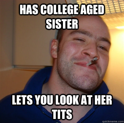 Has College aged sister Lets you look at her tits  GoodGuyGreg
