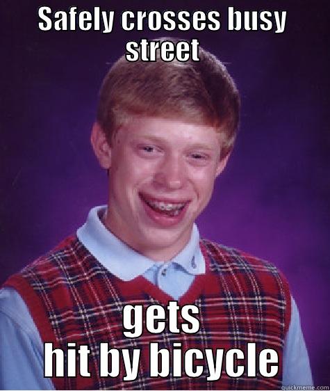 SAFELY CROSSES BUSY STREET GETS HIT BY BICYCLE Bad Luck Brian