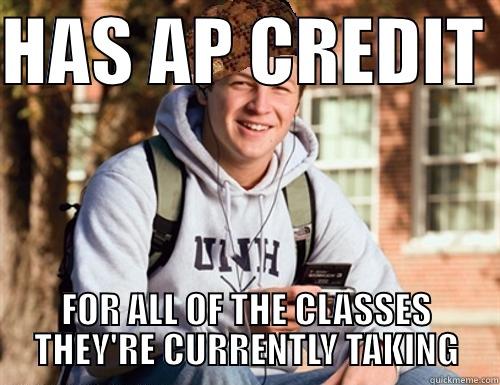 HAS AP CREDIT  FOR ALL OF THE CLASSES THEY'RE CURRENTLY TAKING College Freshman