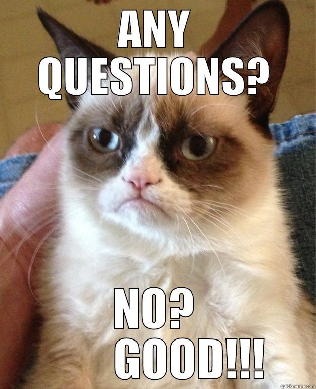 any questions? - ANY QUESTIONS? NO?         GOOD!!! Misc