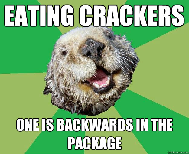 Eating crackers One is backwards in the package  OCD Otter