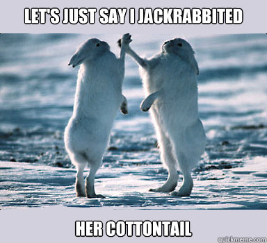 Let's just say I jackrabbited her cottontail  Bunny Bros