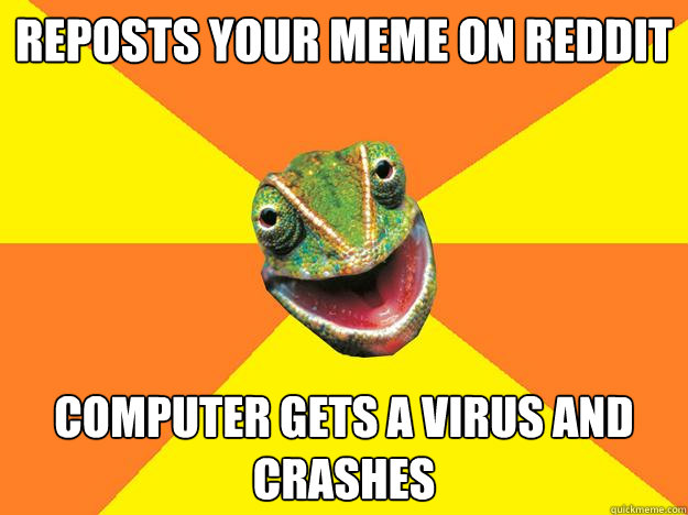 reposts your meme on reddit computer gets a virus and crashes  Karma Chameleon