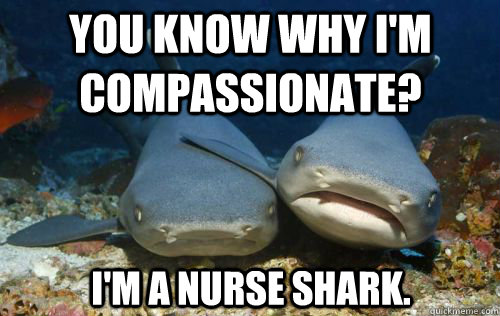 YOU KNOW WHY I'M COMPASSIONATE? I'M A NURSE SHARK.  Compassionate Shark Friend