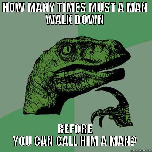 HOW MANY TIMES MUST A MAN WALK DOWN BEFORE YOU CAN CALL HIM A MAN? Philosoraptor