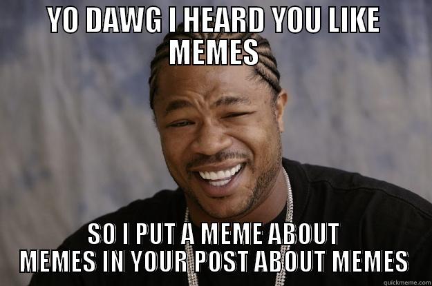 YO DAWG I HEARD YOU LIKE MEMES SO I PUT A MEME ABOUT MEMES IN YOUR POST ABOUT MEMES Xzibit meme