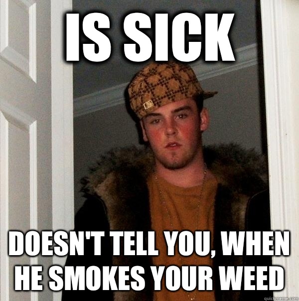 Is sick  Doesn't tell you, when he smokes your weed   Scumbag Steve
