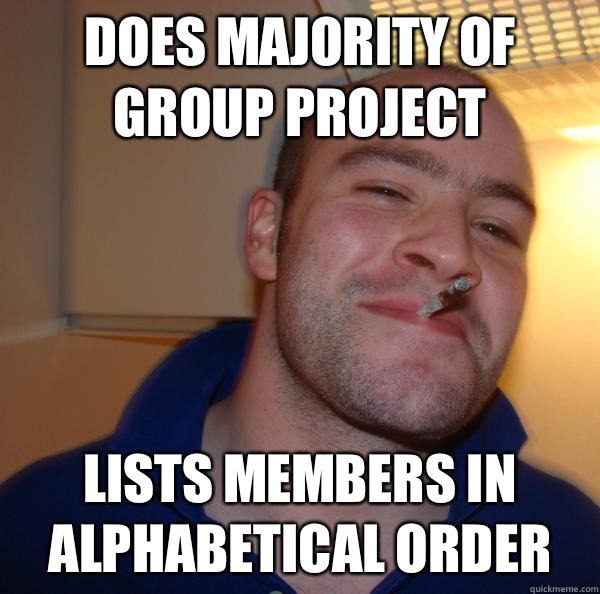 Does majority of group project Lists members in alphabetical order - Does majority of group project Lists members in alphabetical order  Misc