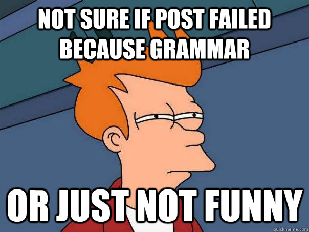 Not sure if post failed because grammar Or just not funny  Futurama Fry