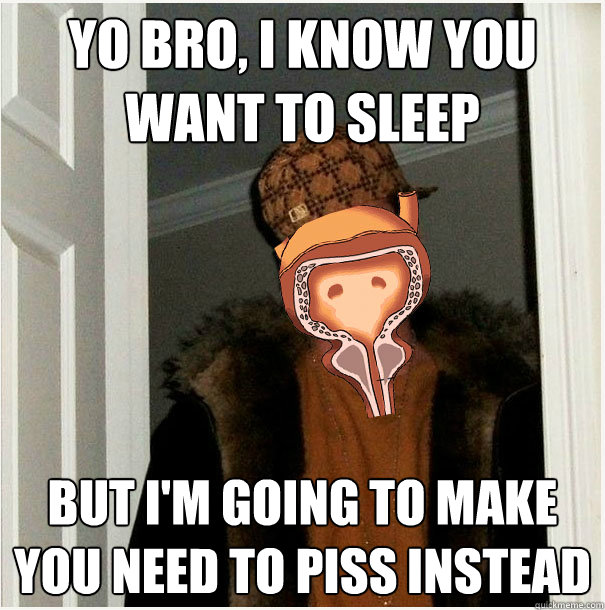 Yo bro, I know you want to sleep But I'm going to make you need to piss instead  