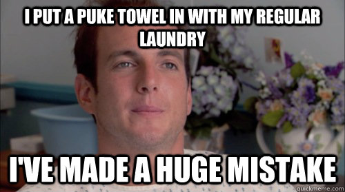 I put a puke towel in with my regular laundry I've made a huge mistake  Huge Mistake Gob