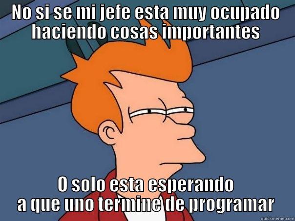 NO SI SE MI JEFE ESTA MUY OCUPADO HACIENDO COSAS IMPORTANTES O SOLO ESTA ESPERANDO A QUE UNO TERMINE DE PROGRAMAR Futurama Fry