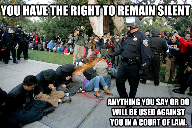 You have the right to remain silent Anything you say or do will be used against you in a court of law.  