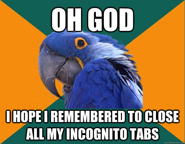 Oh God I hope I remembered to close all my incognito tabs  Paranoid parrot flat tire
