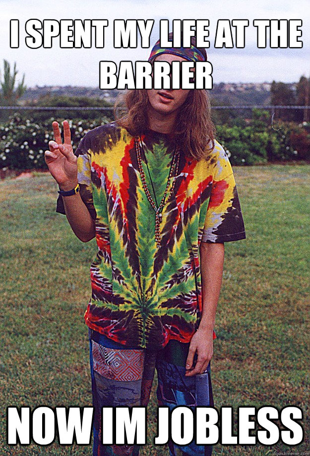 I spent my life at the barrier Now im jobless  Freshman Hippie