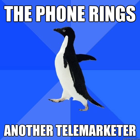 the phone rings another telemarketer  Socially Awkward Penguin
