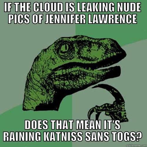 IF THE CLOUD IS LEAKING NUDE PICS OF JENNIFER LAWRENCE DOES THAT MEAN IT'S RAINING KATNISS SANS TOGS? Philosoraptor