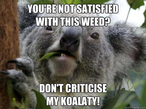 You're not satisfied
with this weed? don't criticise
my koalaty!  