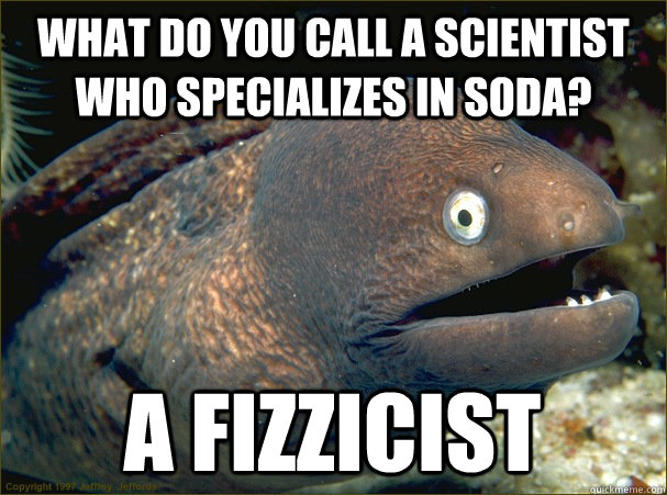 What do you call a scientist who specializes in soda? A fizzicist  Bad Joke Eel